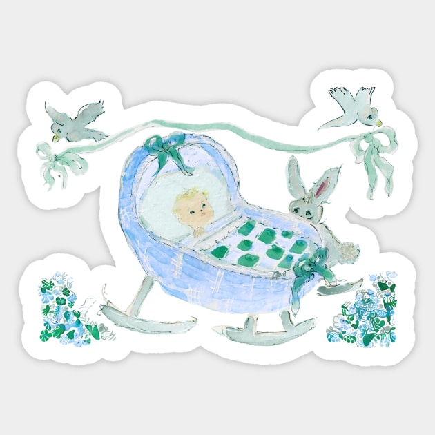 Baby Boy with Birds and Bunny Sticker by ClaireBull